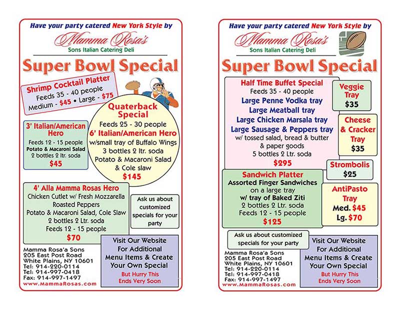 Super Bowl Special Catering Specials