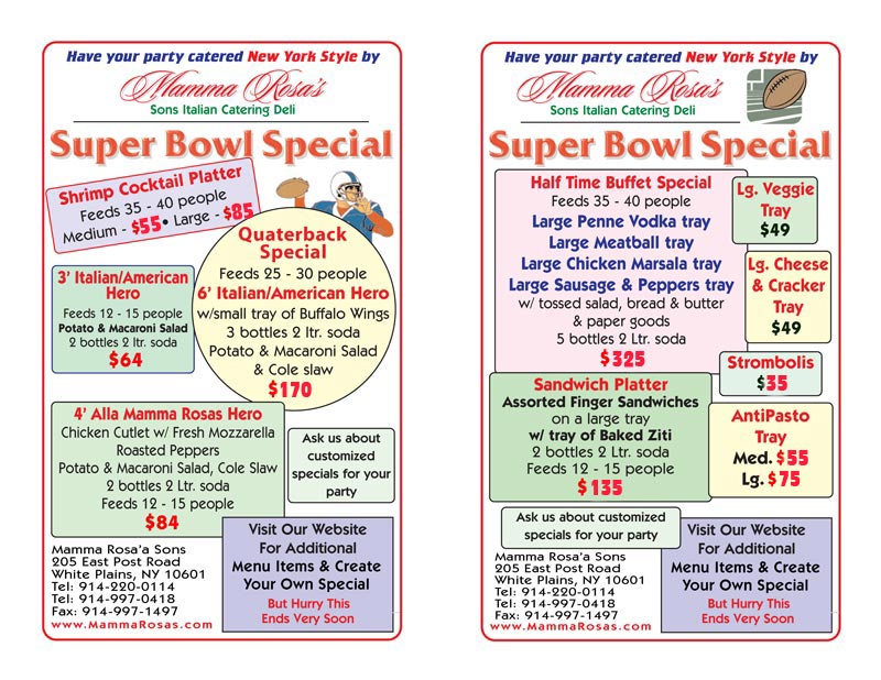 Super Bowl Special Catering Specials
